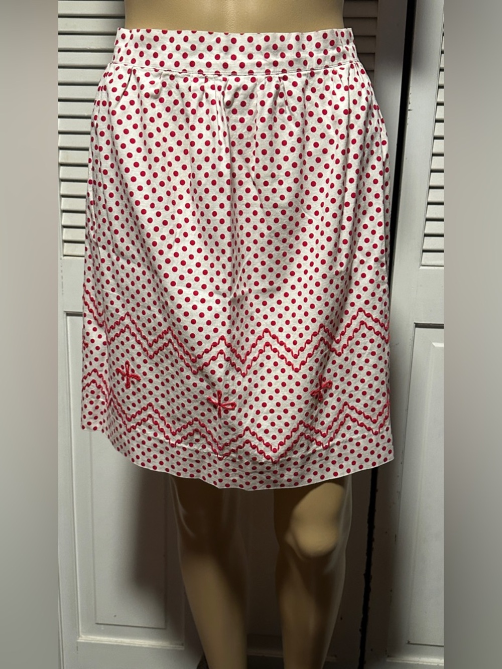 Vintage Kitchen Apron Red & White Polka Dot with Embroidery